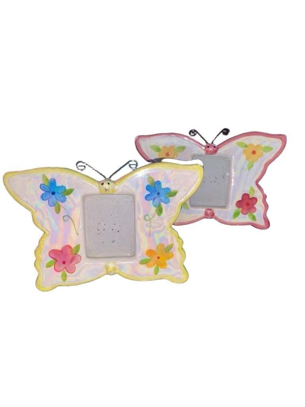 Set of 2 Hand-Painted Ceramic Butterfly Picture Frames